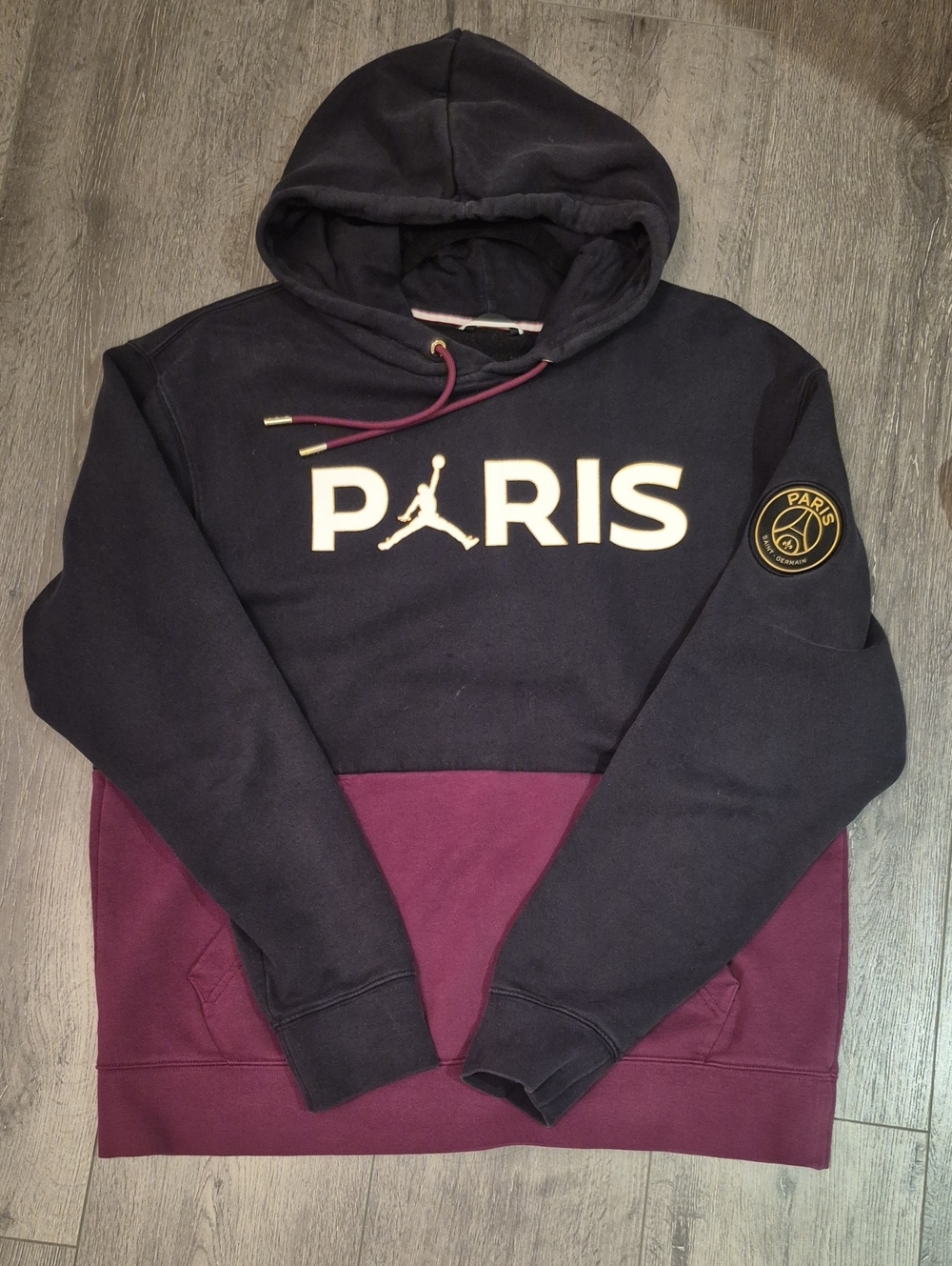 Jordan Paris Colorblock Pullover Hoodie - Black & Burgundy With Front Pockets